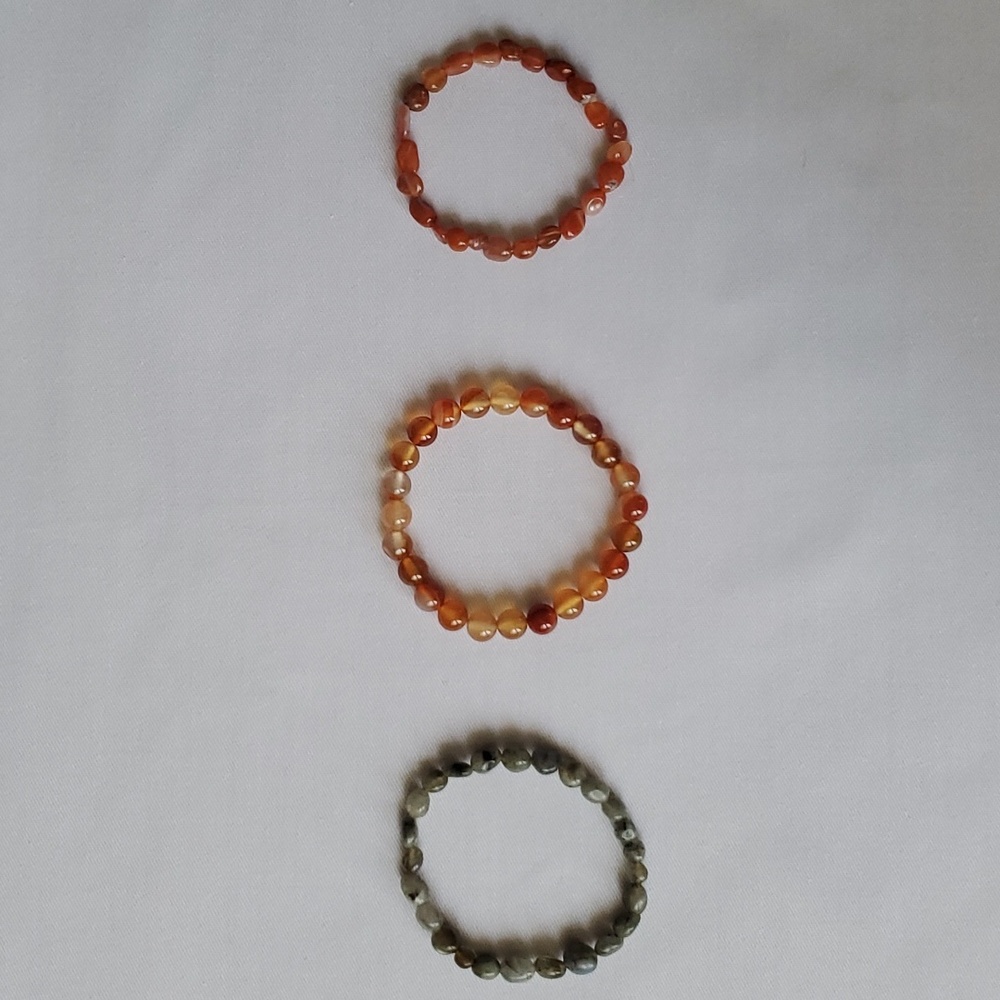 Natural Stone Bracelets, Carnelian and Labradorite, Healing and Balance,Lot of 3